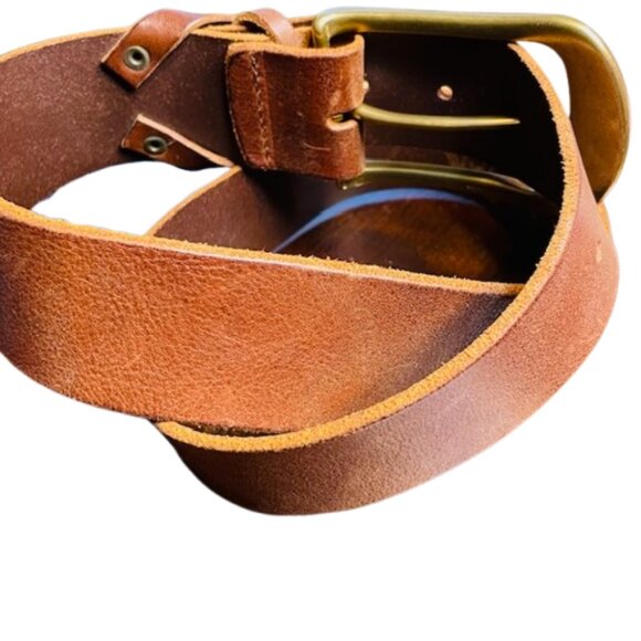 Vintage 90s GAP Genuine Leather Brown Wide Belt Brass Buckle Made in USA Small - Picture 4 of 8